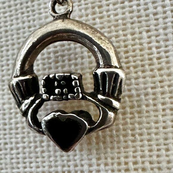 Sterling Silver Claddagh Earrings with Black Onyx Hearts - Picture 7 of 8